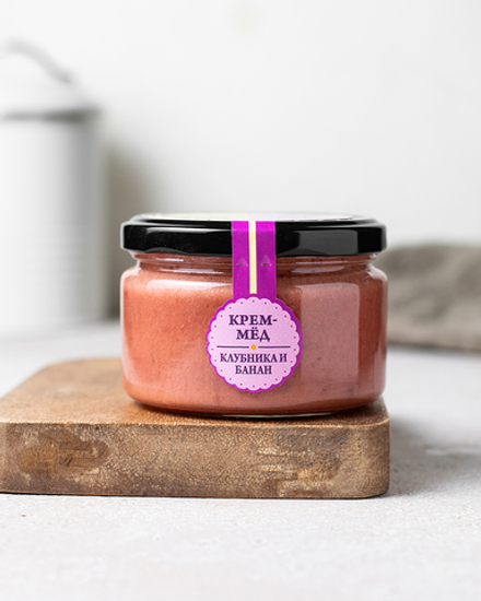 Нежный медовый десерт HoneyForYou "Клубника и банан", крем-мед, 250 г.