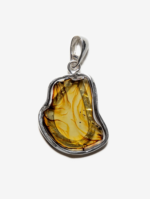 Уникальный серебряный кулон с цельным янтарем, серебро 925 пробы