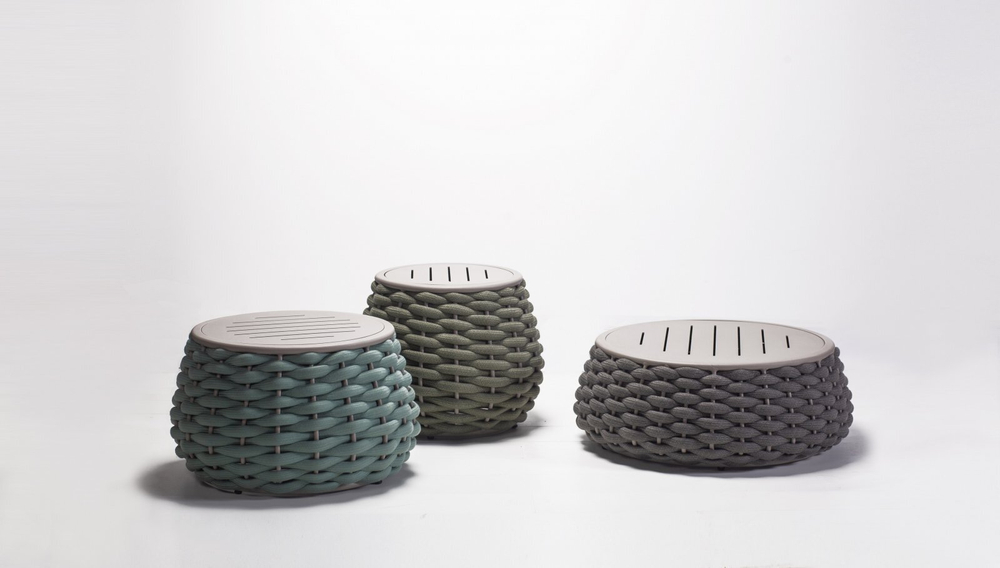 Пуф-столик плетеный с подушкой Tagliamento Pouf, терракотовый, светло-бежевый