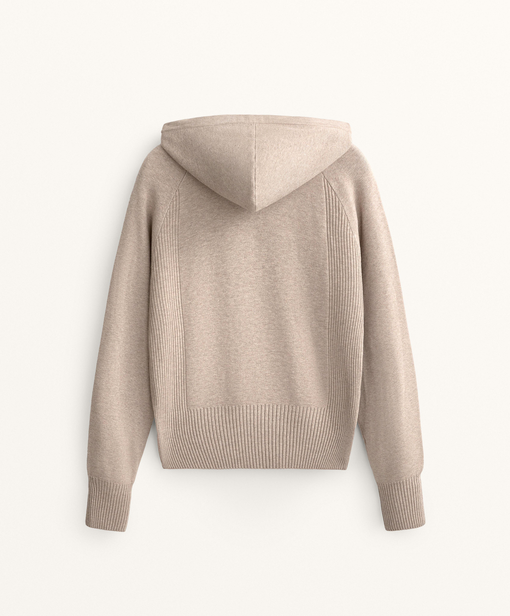 Oysho Вязаный джемпер в рубчик с капюшоном и приталенной талией, серо-коричневый