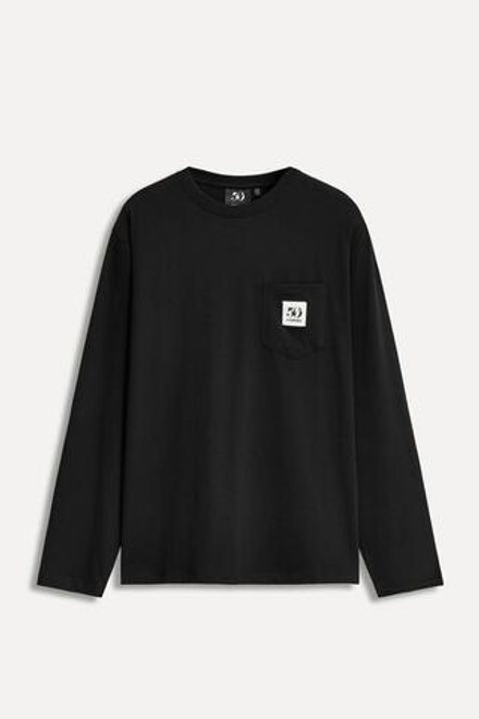 ZARA ФУТБОЛКА С НАШИВКОЙ, КАРМАНОМ И 50TH ANNIVERSARY, ЧЕРНЫЙ
