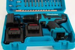Дрель-Шуруповерт Makita Шуруповерт аккумуляторный 21V, аккумуляторный, Макита 21В, 2 АКБ / Кейс с набором бит, свёрел и головок / шуруповерт для сверления и закручивания