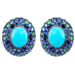 Серьги с Бирюзой, Сапфирами и Цаворитами, E0040-2/63