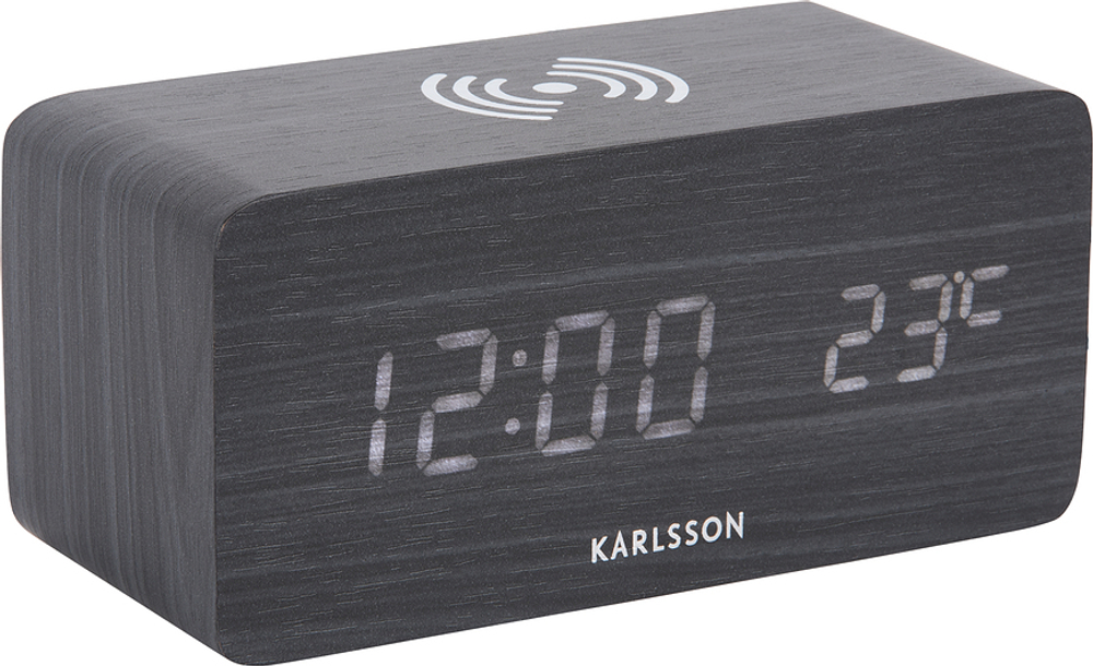 Настольные часы Karlsson Block LED z ladowaniem indukcyjnym, МДФ, высота 7,1 см, чёрные