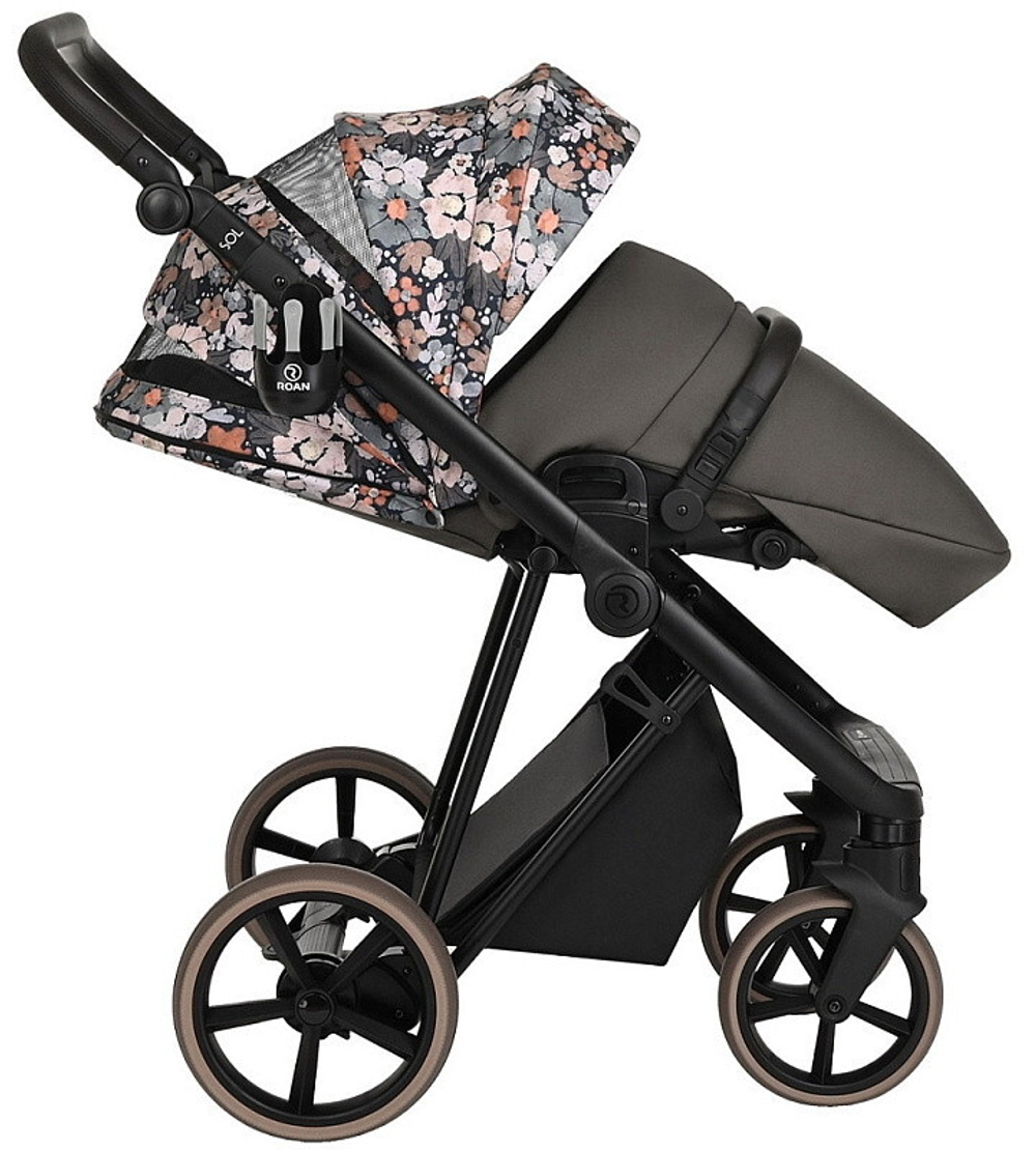 Детская коляска Roan Sol Flowers 3 в 1 с автокреслом Tutis Elo Lux EduSky Black RSF/5003 Forest Clearing/Black