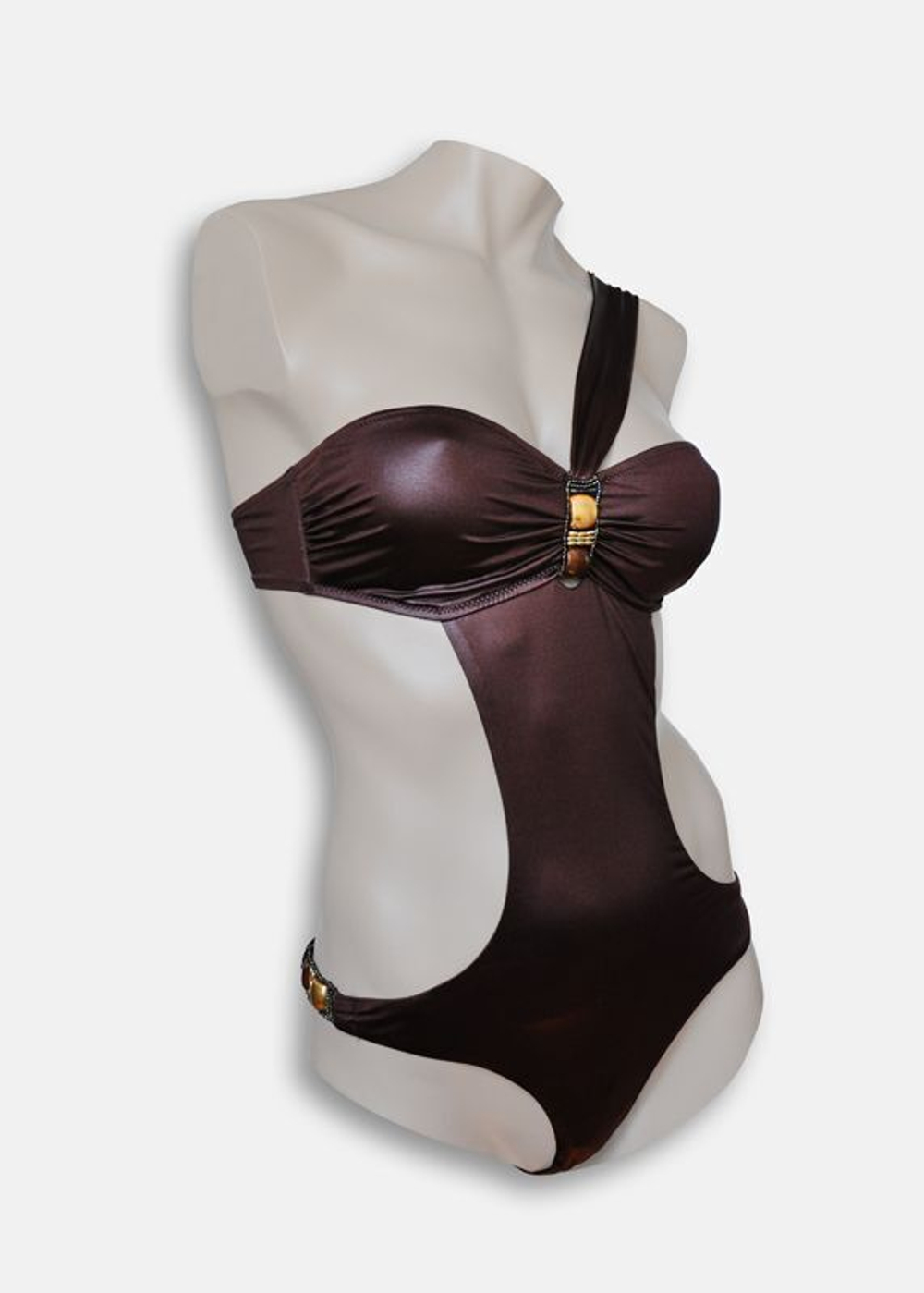 Оригинальный купальник-монокини с бретелью через плечо (Размер: 38) (Цвет: коричневый)