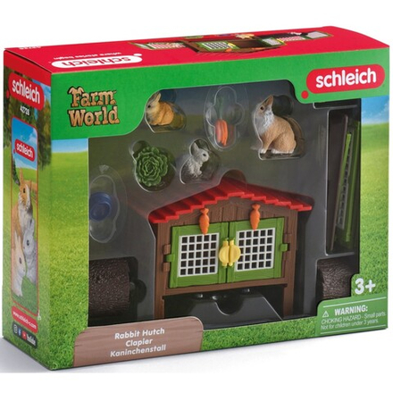 Schleich S 42728 — Клетка для кроликов с семьёй кроликов породы Львиная голова