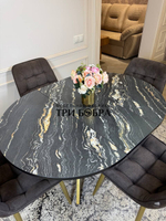 Круглый раздвижной стол "Лофт", луанда и стулья "Бостон" коричневые