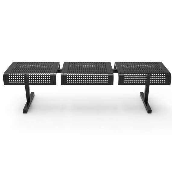 Секция стульев перфорированная трехместная неразборная на квадратной трубе без подлокотников