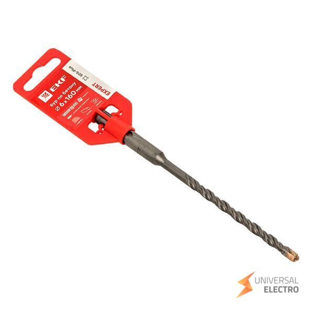 Бур по бетону SDS-plus 6х160 мм (4 резца)(4S спираль) EKF Expert