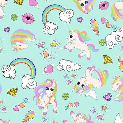 единороги, радуга, сердце с крыльями, губы, звезды