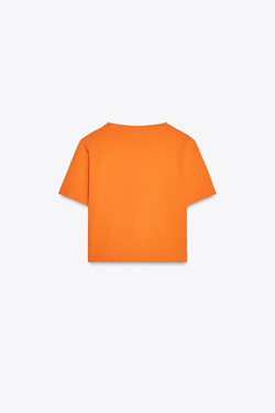 ZARA УКОРОЧЕННАЯ ФУТБОЛКА ИЗ ЭЛАСТИЧНОЙ ТКАНИ, ОРАНЖЕВЫЙ