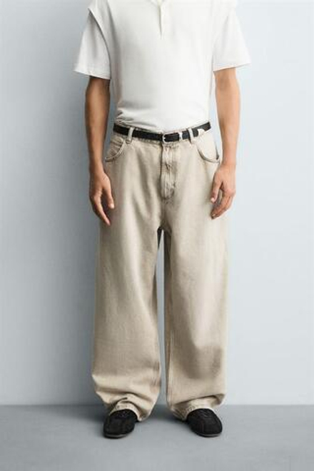 ZARA ДЖИНСЫ BAGGY FIT, БЕЖЕВЫЙ