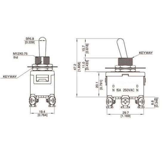 E-TEN1322 Тумблерный переключатель ON-OFF-ON 6pin 15A (1 шт.)