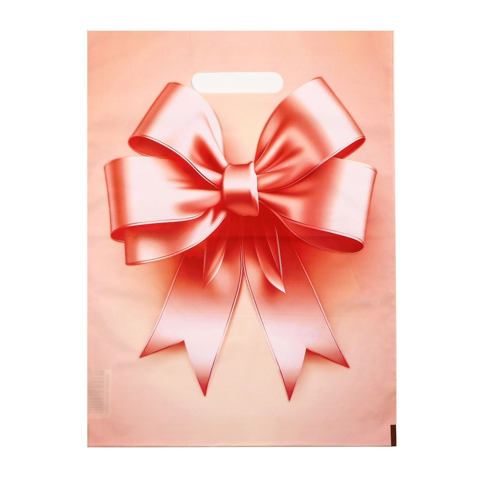 Пакет с принтом в виде банта с вырубной ручкой (30х40 см) (Цвет: персиковый)