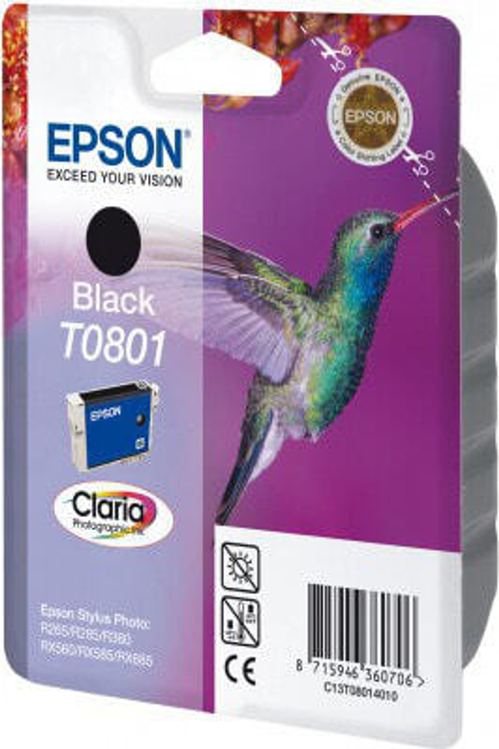 Epson Hummingbird Singlepack Black T0801 Claria Photographic Ink C13T08014010