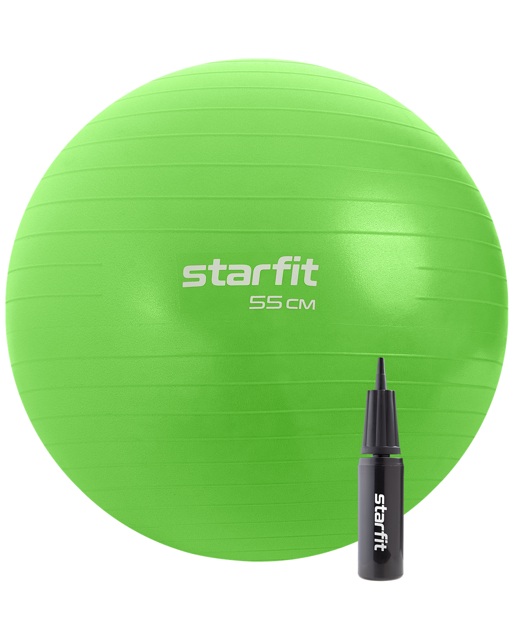 Фитбол GB-109 антивзрыв, 900 гр, с ручным насосом, зеленый, 55 см