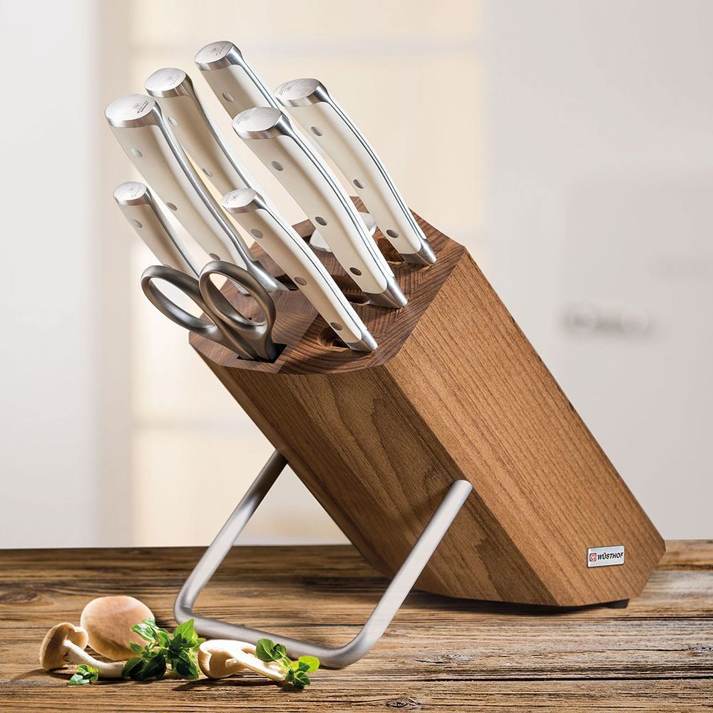 Подставка для ножей 6шт с ножницами и мусатом Wuesthof Ikon Cream White Германия фото