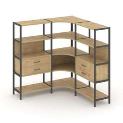 Shelf System Трехсекционный угловой стеллаж четырехярусный с ящиками SN.STMU-431 Тиквуд Светлый/Мета