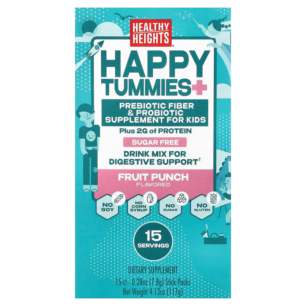 Healthy Heights, Happy Tummies, смесь для приготовления напитка для поддержки пищеварения, для детей, фруктовый пунш, 15 стик-пакетов по 7,8 г (0,28 унции)