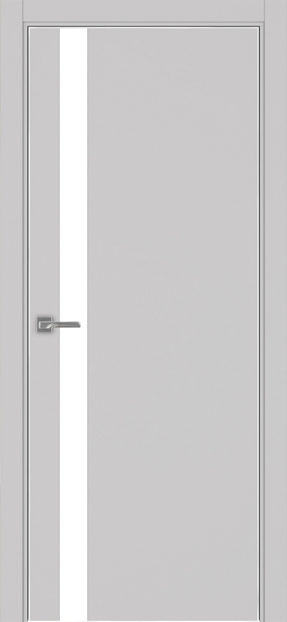 Межкомнатная дверь Optima Porte НЕАПОЛЬ 211 Белое стекло, Алюминиевая кромка SC (матовое серебро) с 4-х сторон