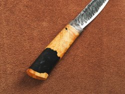 Якутский нож "Амга", сталь Х12МФ, рукоять желтая стабилизированная карельская береза / акрил черный жемчуг