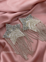 Нашивка звезда белая со стразами и стеклярусом