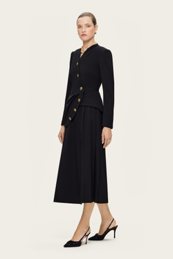 Черная юбка-миди с защипами "Бланш"