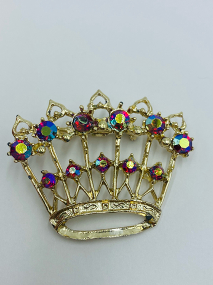 Брошь корона с кристаллами AB