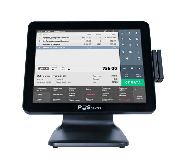 Сенсорный моноблок POScenter POS90ES Pro (15&quot;, PCAP, N100, RAM 8Gb, SSD 2.5&quot; 128Gb, MSR) стенд 101, 90W, Windows 10 IOT