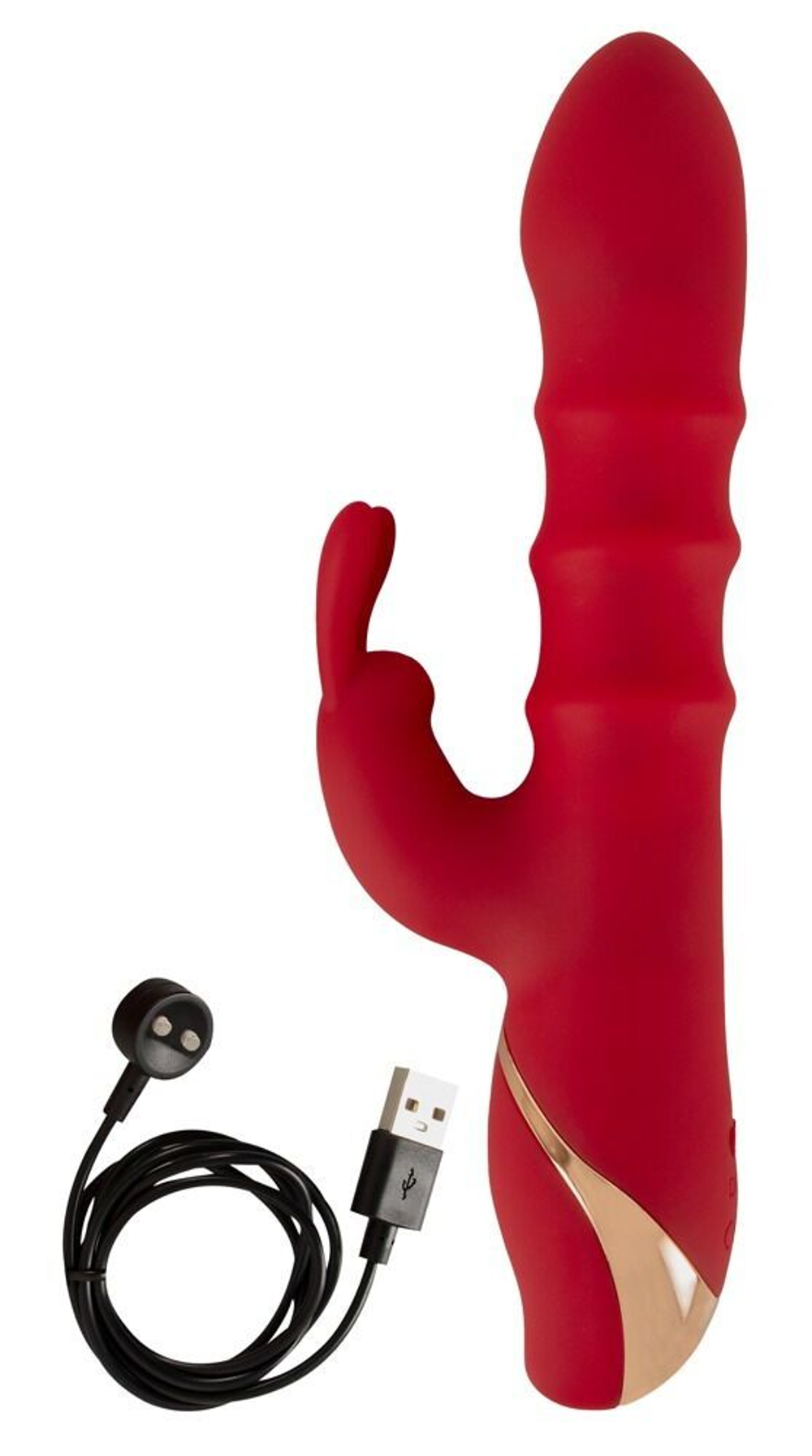 Красный вибратор-кролик с 3 подвижными кольцами Rabbit Vibrator with 3 Moving Rings - 23,7 см.