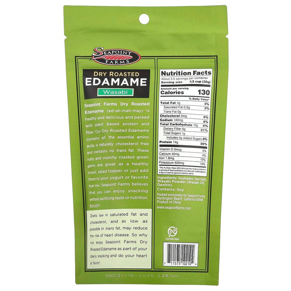 Seapoint Farms, эдамаме, обжаренный, с васаби, 99 г (3,5 унции)