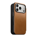 Кожаный чехол-книжка MagSafe Nomad Modern Leather Folio для iPhone 17 Pro Гибридный укреплённый чехол из натуральной цельнозерновой кожи с сенсорной накладкой для Контроллера камеры. Есть отделение для купюр и встроенный картхолдер — вмещает до трёх карт