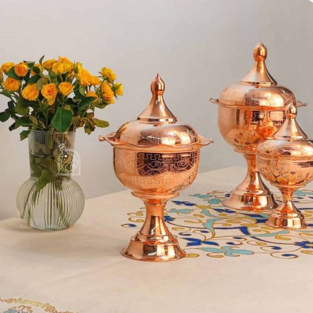 Медная фруктовница на ножке с крышкой Exirmes 30220322 Иран Медная фруктовница на ножке с крышкой Exirmes 30220322 Иран