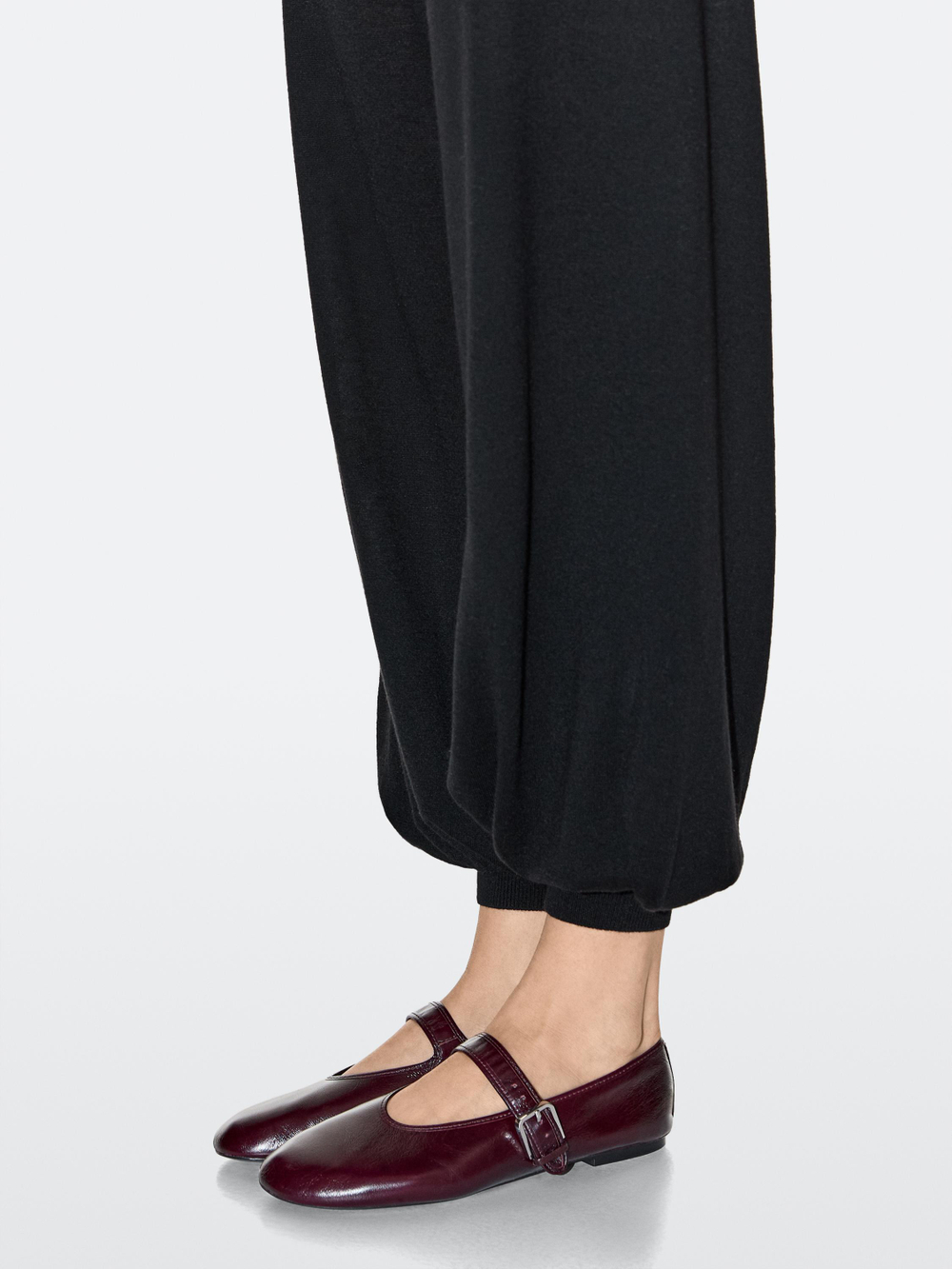 Massimo Dutti Балетки из потрескавшейся кожи, бургунди