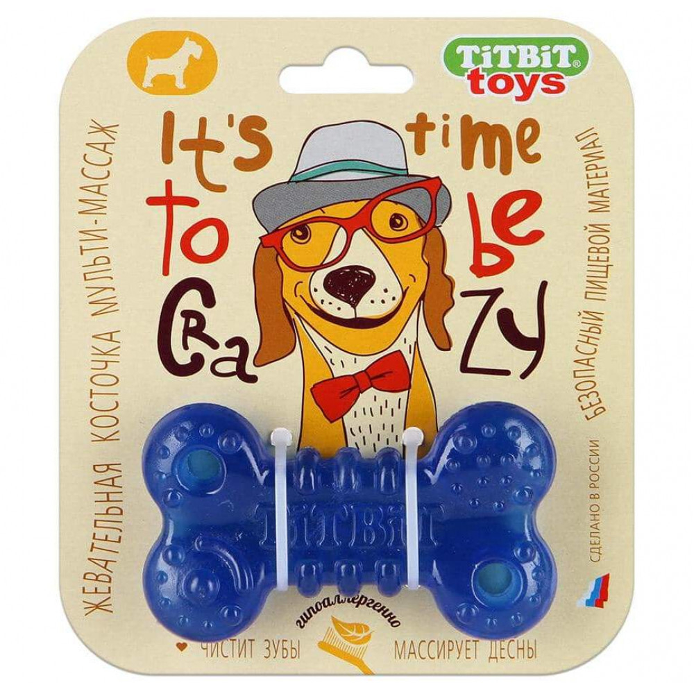 TiTBiT Игрушка для собак жевательная Косточка 10см, голубой