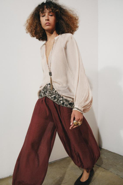 ZARA БРЮКИ-БАГГИ С ЗАВЯЗКАМИ — ZW COLLECTION, ЧЕРЕПИЧНЫЙ