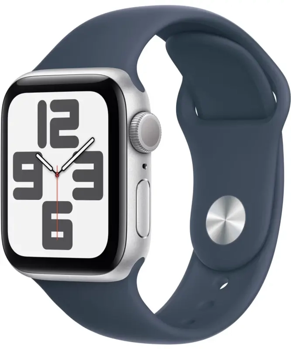 Apple Watch SE 2023, 44 мм, алюминий цвета "серебро", Storm Blue Sport Band