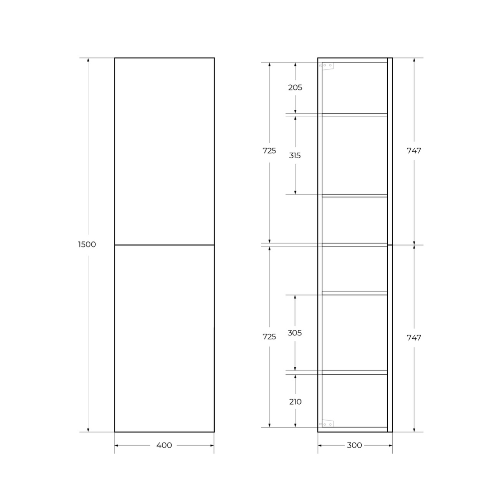 Пенал подвесной BelBagno DUE-1500-2A-SC-BM-P с ручками, универсальный Белый металлик