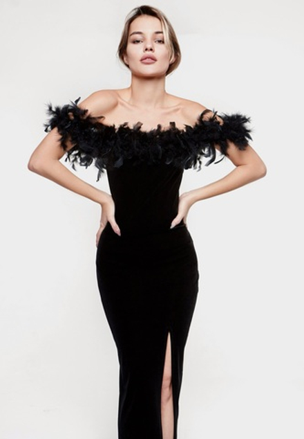 Платье мидакси с перьями сверху