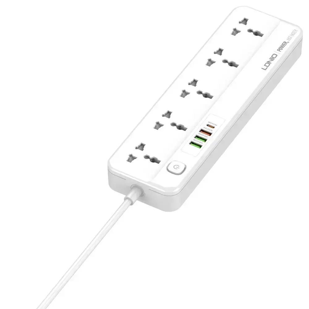 LDNIO удлинитель сетевой фильтр, модель SC5415, 2 метра, 4 USB, тройник разветвитель с заземлением и выключателем, белый