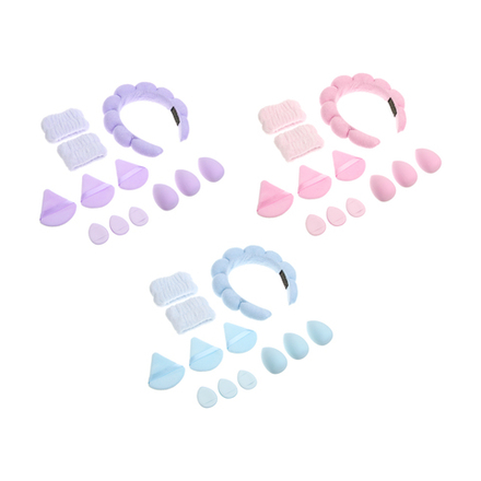 Набор 12шт тм ЮНИLOOK (ободок 1шт, напульсники 2шт, пуховка 3шт, д тона 3шт, блендер 3шт), 3цвета