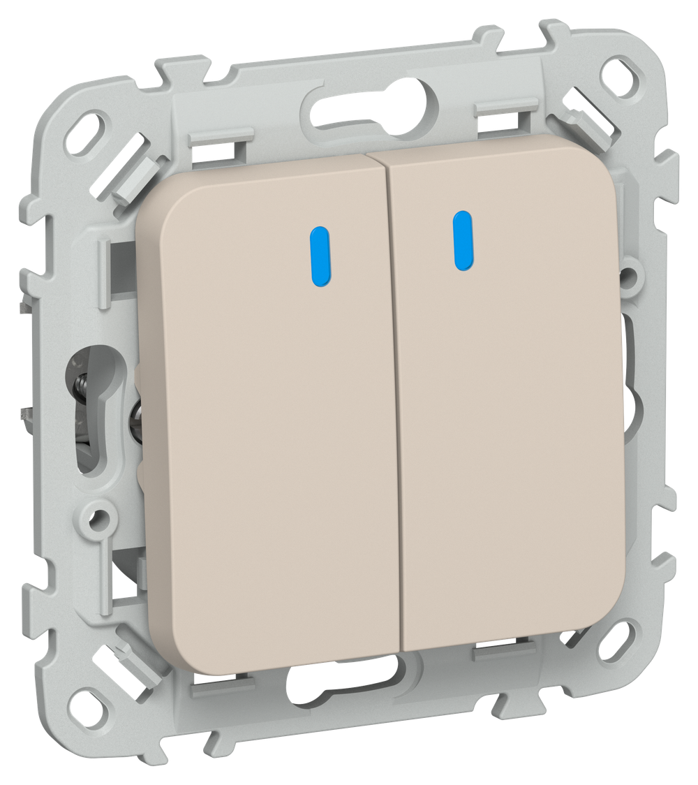 FLITE Выключатель 2-клавишный кнопочный с индикацией 10А ВС12-2-1-ФлЛ льняной IEK