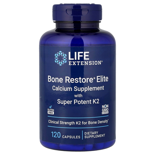 Life Extension, Bone Restore Elite, добавка с кальцием и суперэффективным витамином K2, 120 капсул