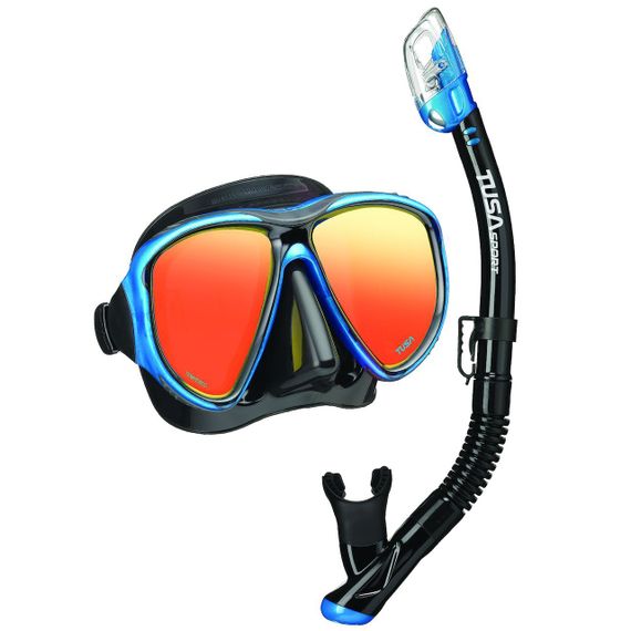 Набор маска+трубка в сумке TUSA Sport UCR-2425 Black Series с зеркальными линзами черный/синий