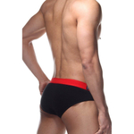 Черные мужские трусы-слипы с брендированной красной резинкой (Размер: S) (Цвет: черный)