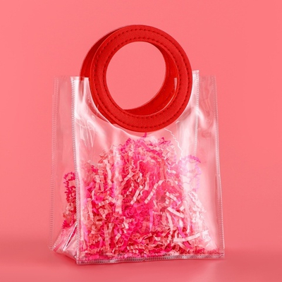 Пакет подарочный из ПВХ, красная круглая ручка, 17×15×8 см