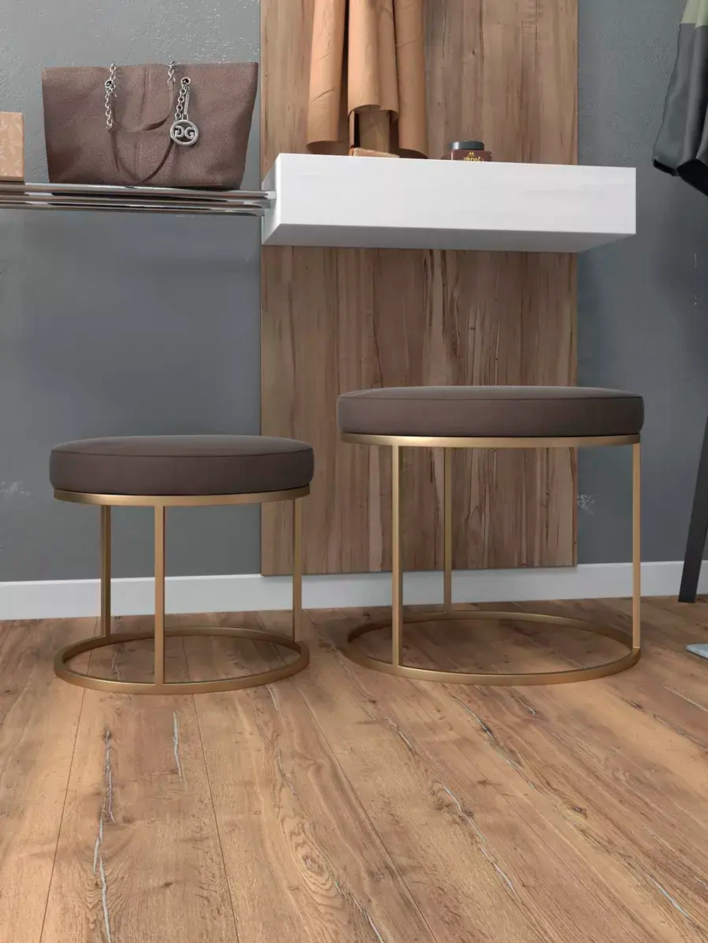 Комплект круглых банкеток - ЗКОР - коричневое на золотом