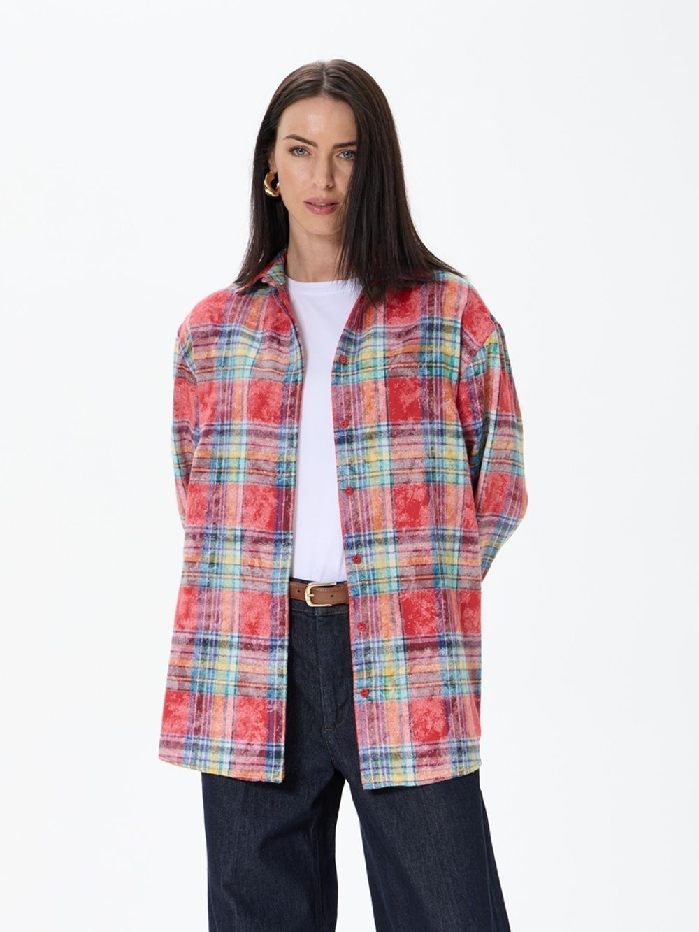 Рубашка Хельсинки удлиненная винтаж клетка