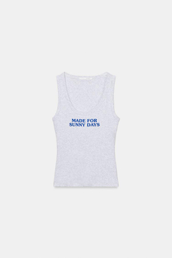 ZARA ТОП В РУБЧИК С НАДПИСЬЮ, СЕРЫЙ МЕЛАНЖ